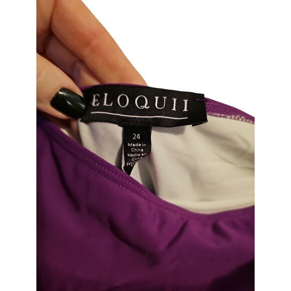 Eloquii purple One Shoulder Cascade Ruffle Swimsuit one piece sz 24 new SW21 - Picture 5 of 8